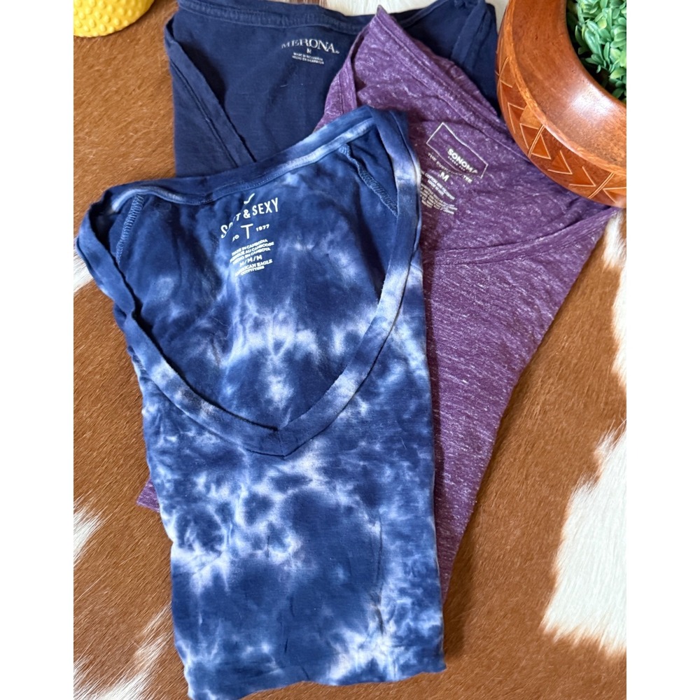 American Eagle Sonoma Merona Womens V Neck T Shirt Bundle Blue Purple Tie Dye M